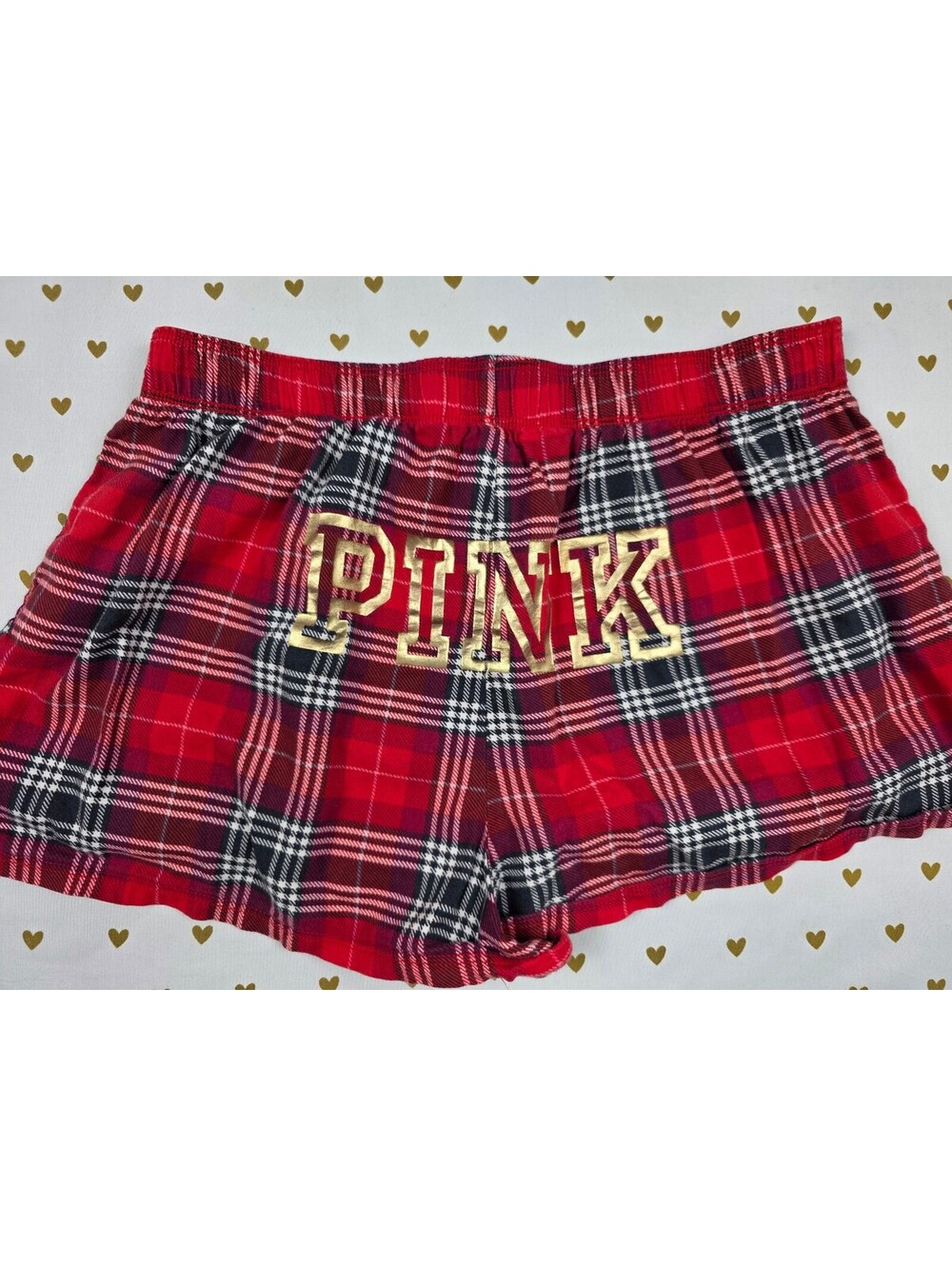 Victorias Secret PINK  Plaid Logo Butt Small Sleep Shorts Boxers Pajama Bottoms